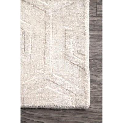 Ivory Geometric Handwoven Wool Area Rug