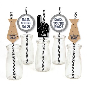 Big Dot of Happiness My Dad is Rad Paper Straw Decor - Father's Day Party Striped Decorative Straws - Set of 24 - 1 of 4