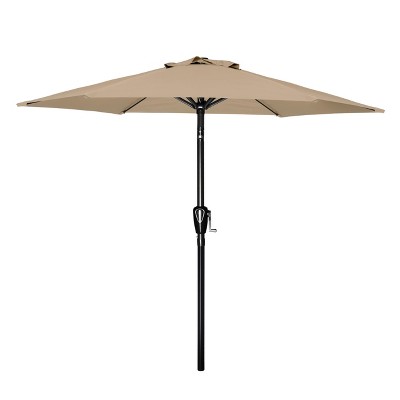XIYUYEU 7.5 ft Shade Canopy with Push Button Tilt/Crank, 6 Sturdy Ribs for Outdoor Patio, Pool, without Base, Tan