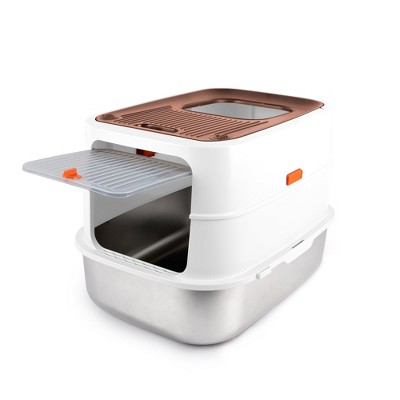 Allforpaws 2 Entries Hooded Cat Litter Box With Stainless Steel Base