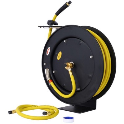 Air Hose Reel Retractable, Air Hose Reel 3/8" x 50Feet SBR Rubber Hose, 300PSI Reinforced Steel Construction, Industrial Steel Single Arm Construction