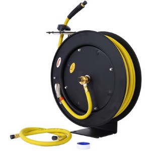 Air Hose Reel Retractable, Air Hose Reel 3/8" x 50Feet SBR Rubber Hose, 300PSI Reinforced Steel Construction, Industrial Steel Single Arm Construction - 1 of 4