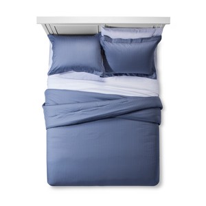 Spa Blue Damask Stripe Comforter Set (Queen) - Fieldcrest , Size: Full/Queen