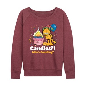 Women's - Garfield - Candles Who's Counting Lightweight French Terry Wide Neck Long Sleeve Shirt - 1 of 4
