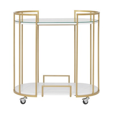 Pavillion 2 Tier Oval Bar Serving Cart Shelves with Glass Mirror Gold - studio designs