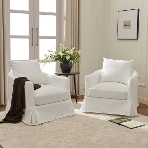 KINWELL 32" Wide Down Fill Upholstered Slipcovered Swivel Barrel Accent Armchair, Set of 2 - 1 of 4