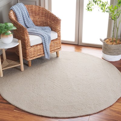 Ivory Geometric Handmade Wool Round Tufted Rug, 6'