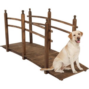 VINGLI 7.5 ft Garden Bridge, Arch Walkway Wooden Bridge with Safety Rails, Decorative Footbridge for Pond, Garden - 1 of 4