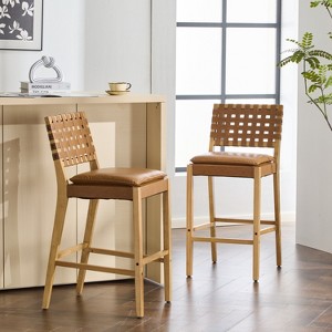 Christopher Knight Home Marc Contemporary Rubberwood and Faux Leater Upholstered Barstools (Set of 2) - 1 of 4