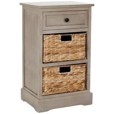 Transitional Vintage Gray Rectangular Pine Side Table with Storage