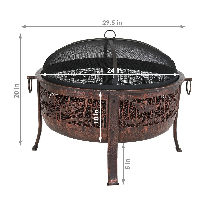 Sunnydaze Outdoor Camping or Backyard Steel Northwoods Fishing Fire Pit with Spark Screen - 30" - Bronze, 5 of 14