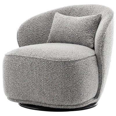 Boucle Upholstered Swivel Barrel Chair Cream - Kinwell : Target