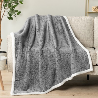 Charcoal Gray Reversible Sherpa Fleece Throw Blanket 50" x 60"