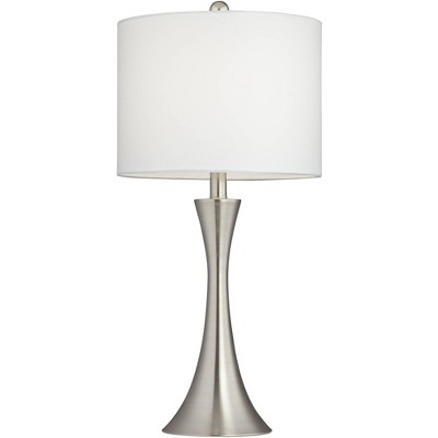 Brushed Nickel 24" Table Lamps with White Drum Shades, Set of 2