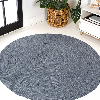 Jonathan Y Zara Braided Coastal Cottage Round Jute Blue 5' Round Area ...