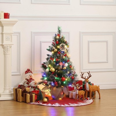 3/4.5 Ft Christmas Tree with 78 Multicolor Led Lights, Pre-Lit Artificial Christmas Trees with Potted Base