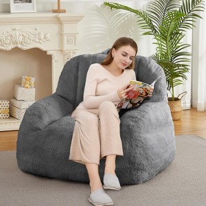 Giant Bean Bag Chair 39" Faux Fur Stuffed with High-Density Foam, Oversized Bean Bag Couch with Handle, Non-Slip Bottom, Soft Cozy Lazy Floor Sofa - 1 of 4