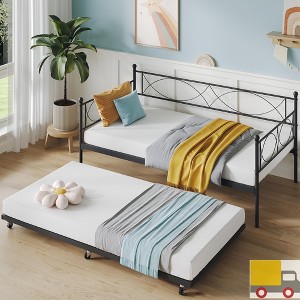 Jojoka Twin Metal Daybed with Pull-Out Trundle | Durable Steel Frame with Headboard | Space-Saving Sofa Bed for Bedroom or Guest Room - 1 of 4