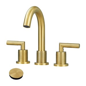 Bathroom Faucet 2 Handle 8 Inch Bathroom Sink Faucets Stainless Steel 3 Hole Widespread with Pop Up Drain and Water Supply Hoses, Brushed Gold - 1 of 4