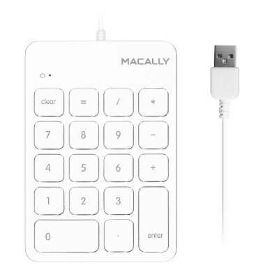 Macally Wired USB 18 Keys Number Key Pad works With Windows PC and Mac - White