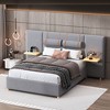 Gray Velvet Full Size Platform Bed with Outlets, USB Ports, Pillows, Storage - 3 of 4