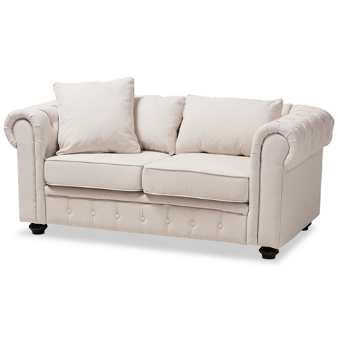 Baxton Studio Alaise Modern Classic Linen Tufted Scroll Arm Chesterfield Loveseat