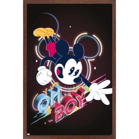 Trends International Disney Mickey Mouse - Oh Boy Framed Wall Poster Prints Mahogany Framed