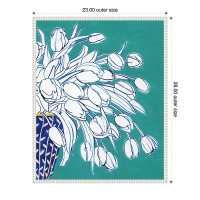 Turquoise Tulip Bouquet II White Framed Canvas Wall Art