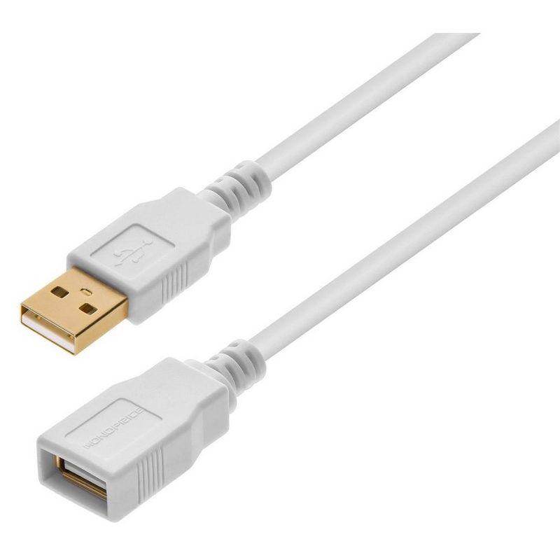Monoprice USB 2.0 Extension Cable - 3 Feet - White | USB Type-A Male to USB Type-A Female, 1 of 7