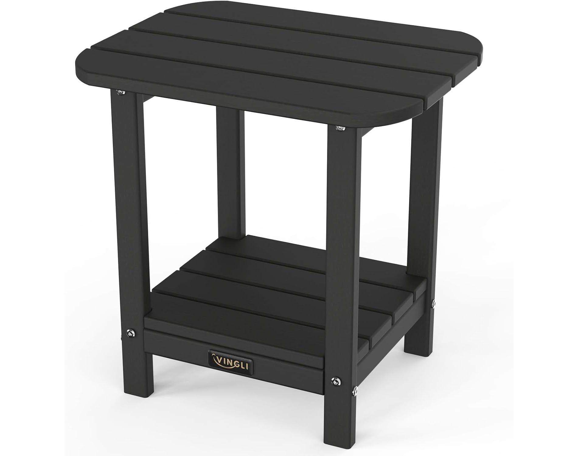 VINGLI Outdoor Side Table with 2 Layer Storage, HDPE All Weather Adirondack End Tables, Small Outdoor Table Patio Side Table for Porch Backyard Pool