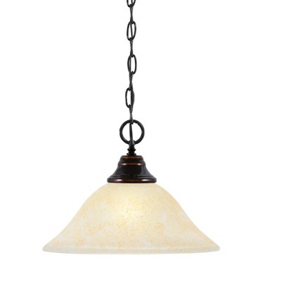 Toltec Lighting Any 1 - Light Pendant in  Black Copper with 12" Amber Marble Shade