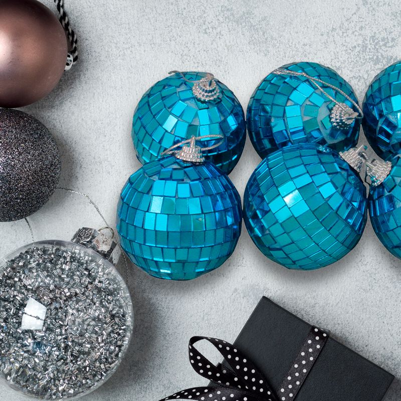 Northlight Pack of 6 Blue Mirrored Glass Disco Christmas Ball Ornaments 2.5" (60mm), 3 of 4