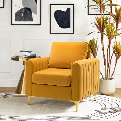 Iapygia Contemporary Tufted Wooden Upholstered Club Chair with Metal Legs  for Bedroom and Living Room Club Chair  | ARTFUL LIVING DESIGN
