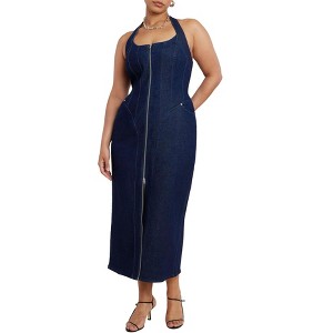 ELOQUII Women's Plus Size Denim Corset Dress - 1 of 3