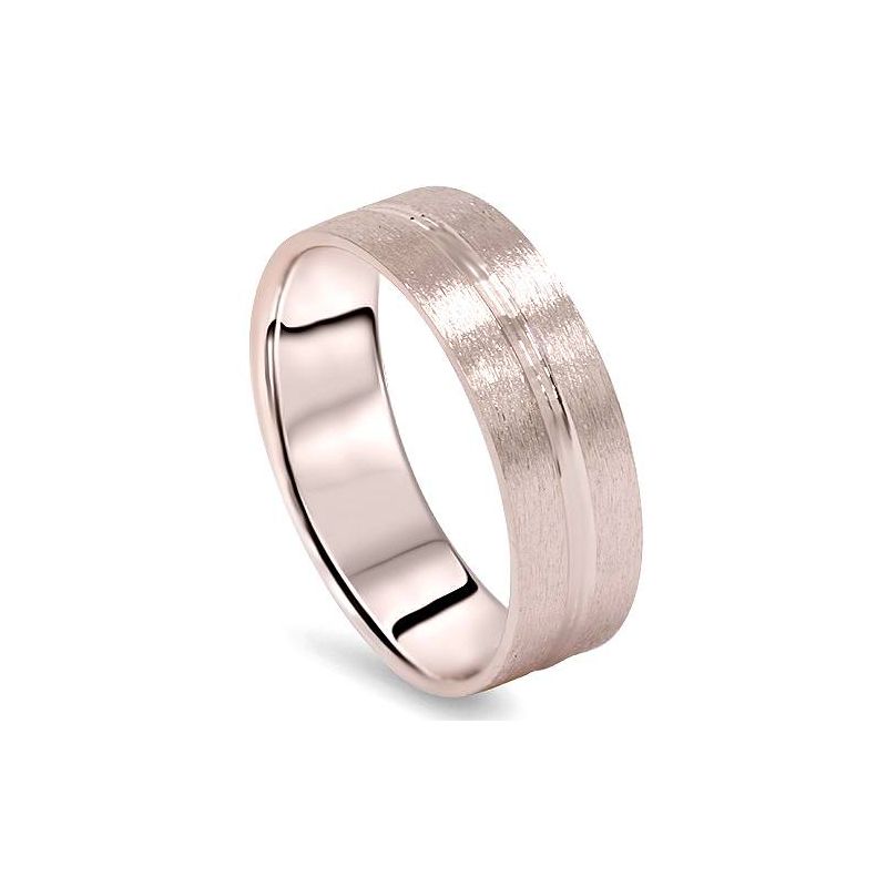 Pompeii3 Mens 14K Rose Gold Brushed Comfort Fit Wedding Ring, 1 of 4