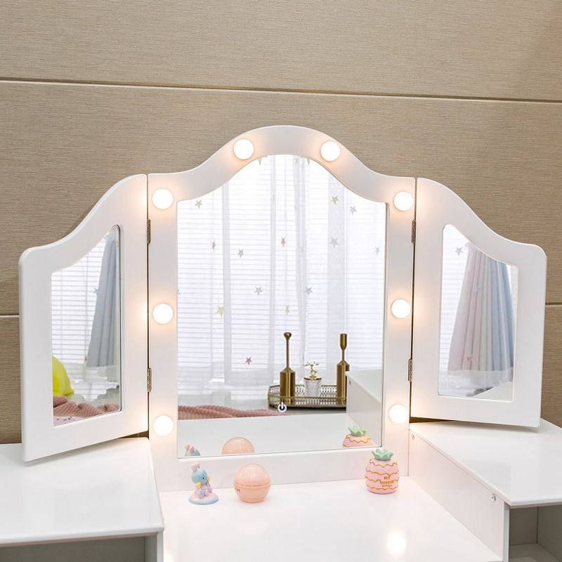 Trinity Kids Vanity, Princess Makeup Desk Dressing Table with Tri-fold Mirror & Storage Shelves(White), 2 of 7