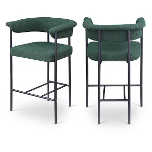 Meridian Furniture,Malin Green Boucle Fabric Counter Stool, Set of 2 - 1 of 4