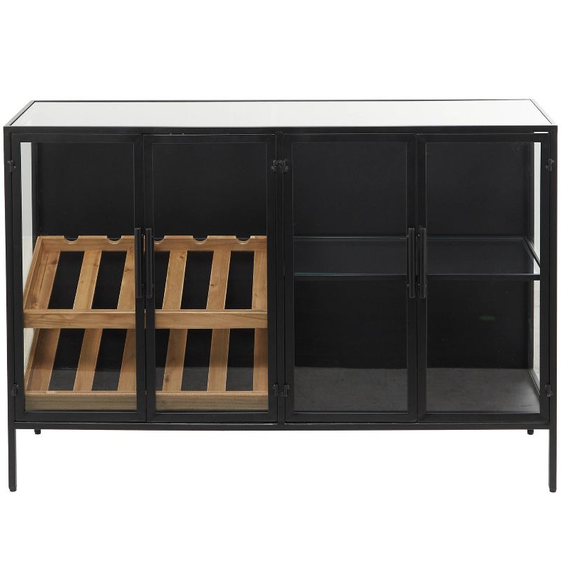 Metal Glass Panel Wine Cabinet with Doors and Wood Accents Black - Olivia &#38; May, 1 of 9