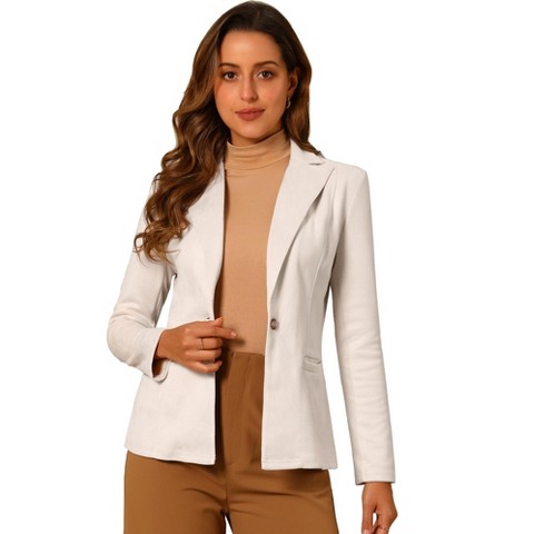 INSPIRE CHIC Women's Lapel Collar Long Sleeve Faux Suede Work Office Blazer X-Large Beige
