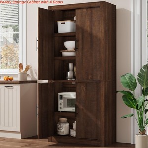 71" Tall Kitchen Large Pantry Cabinet, Farmhouse Kitchen Pantry Storage Cabinet w/ 4 Doors & Adjustable Shelves, Freestanding Wood Large Food Cupboard - 1 of 4