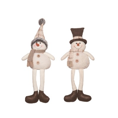 Transpac Plush Rustic Plaid Snowman Shelf Sitter Set of 2 Christmas Home Decorations
