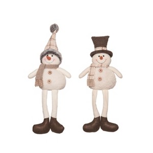 Transpac Plush Rustic Plaid Snowman Shelf Sitter Set of 2 Christmas Home Decorations - 1 of 1