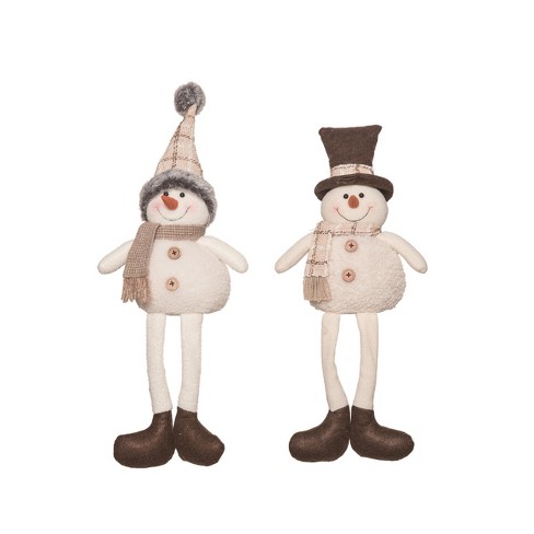 Transpac Plush Rustic Plaid Snowman Shelf Sitter Set of 2 Christmas Home Decorations - image 1 of 1