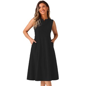 INSPIRE CHIC Women's Notch V Neck Elegant Work Office A-Line Dress with Pockets - 1 of 4