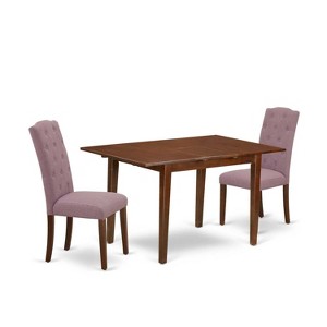 HomeStock 3-Piece Mahogany Finish Rectangular Solid Wood Top with Butterfly Leaf Dining Table Set - 1 of 4