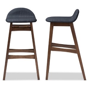 Baxton Studio 2pc 30" Fabric Upholstered Wood Finishing Barstool Dark Blue: Mid-Century Modern, Rubberwood Frame, Fixed Height - 1 of 4