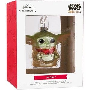 Hallmark Star Wars: The Mandalorian Grogu Holding Cup Christmas Ornament, Blown Glass - 1 of 3
