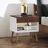 Costway Nightstand End Side Table Drawer Storage Shelf Mid-Century Rubber Wood Leg - image 4 of 4