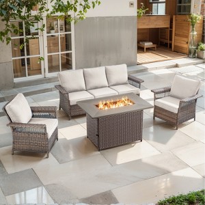 Belord 4-Piece Outdoor Patio Furniture Set with 50,000 BTU Fire Pit Table, Outdoor Sofa and Chairs for Backyard, Deck, or Garden - 1 of 4