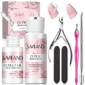 SAVILAND Moisturizing Cuticle Remover & Oil Kit with Trimmer, Softener Liquid for Home Manicure Nail Care - 3pc - 1 of 4